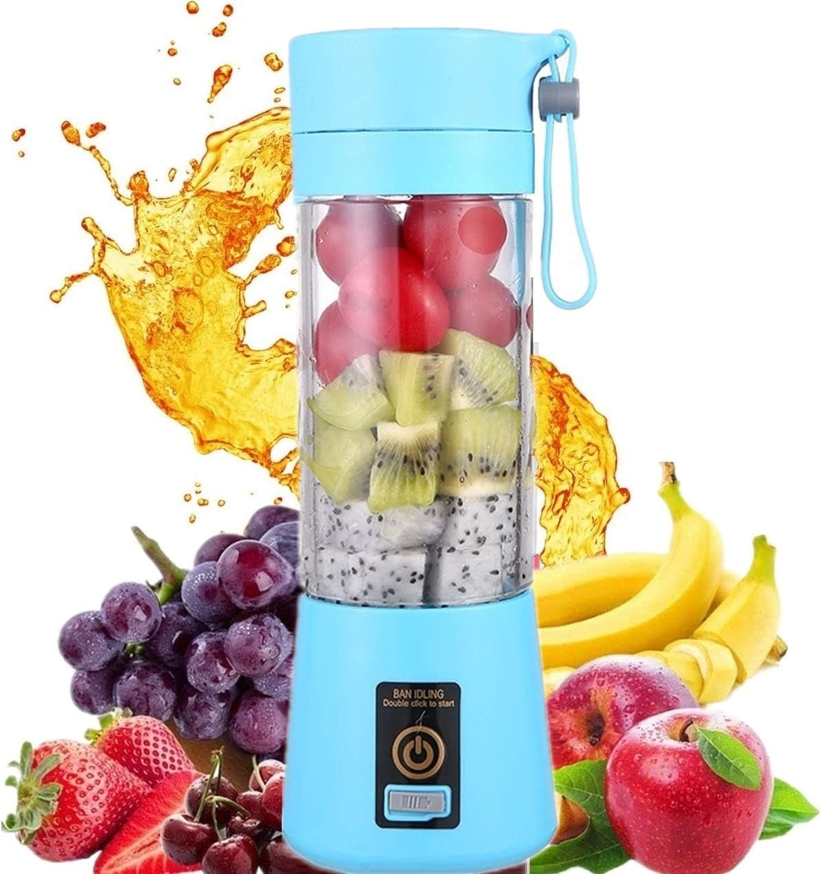 Electric Portable Juicer Blender Cup, Household Fruit Mixer with Six Blades in 3D, 380Ml USB Rechargeable Juice Blender Magnetic Secure Switch Electric Fruit Mixer (Light Blue)