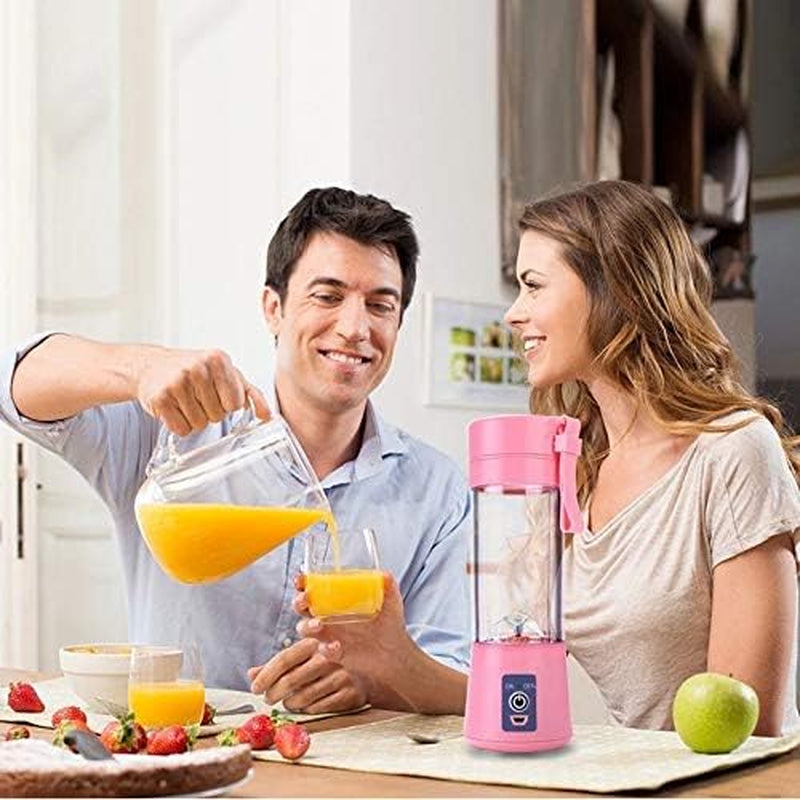 Electric Portable Juicer Blender Cup, Household Fruit Mixer with Six Blades in 3D, 380Ml USB Rechargeable Juice Blender Magnetic Secure Switch Electric Fruit Mixer (Light Blue)