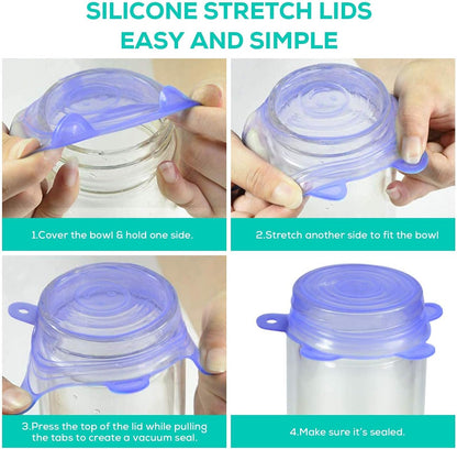 Silicone Can Covers Small Silicone Stretch Lids 6Pcs Silicone Jar Lids Food Safe Lids for Yogurt Jars Bowls 2.6 Inch