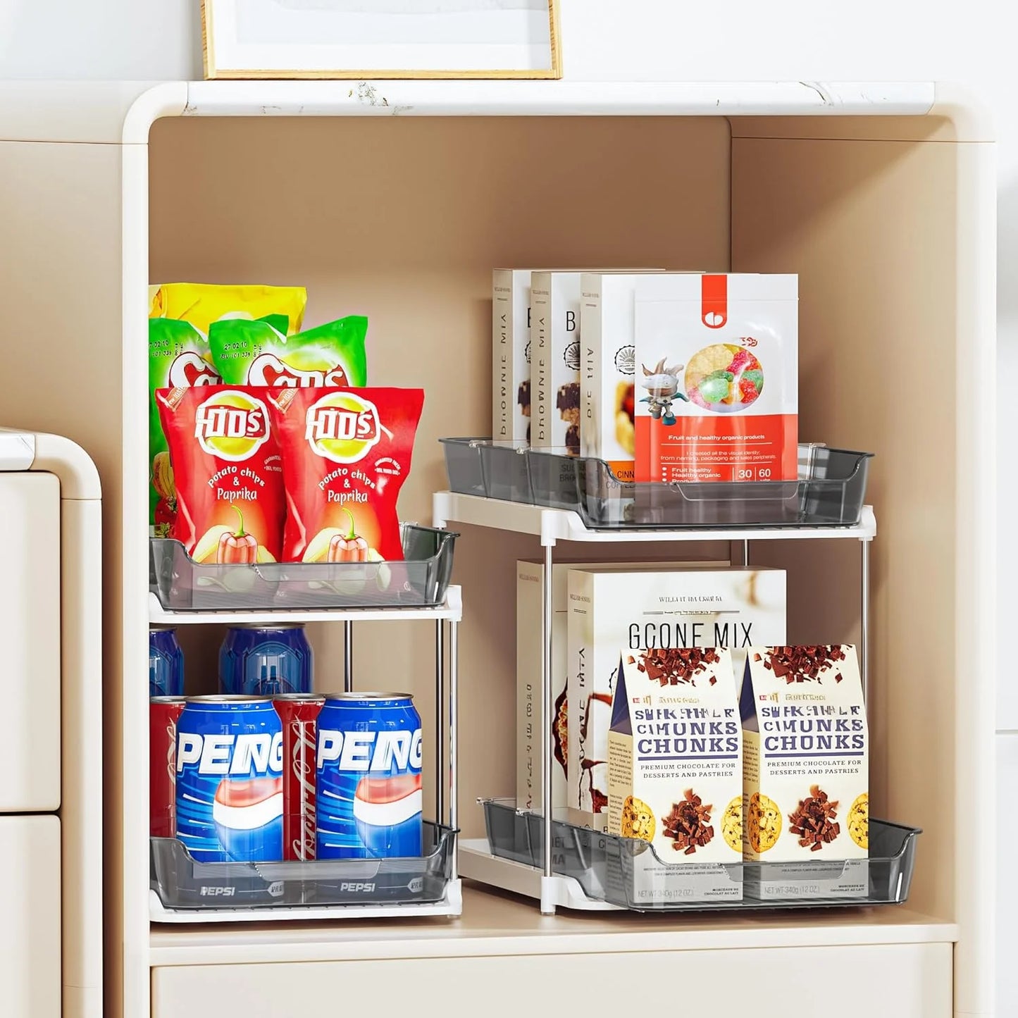 2 Pack  under Sink Organizers and Storage, 2 Tier Sliding Out Bathroom Sink Organizer, Multi-Use under Kitchen Cabinet Storage Shelf (S&L), Grey