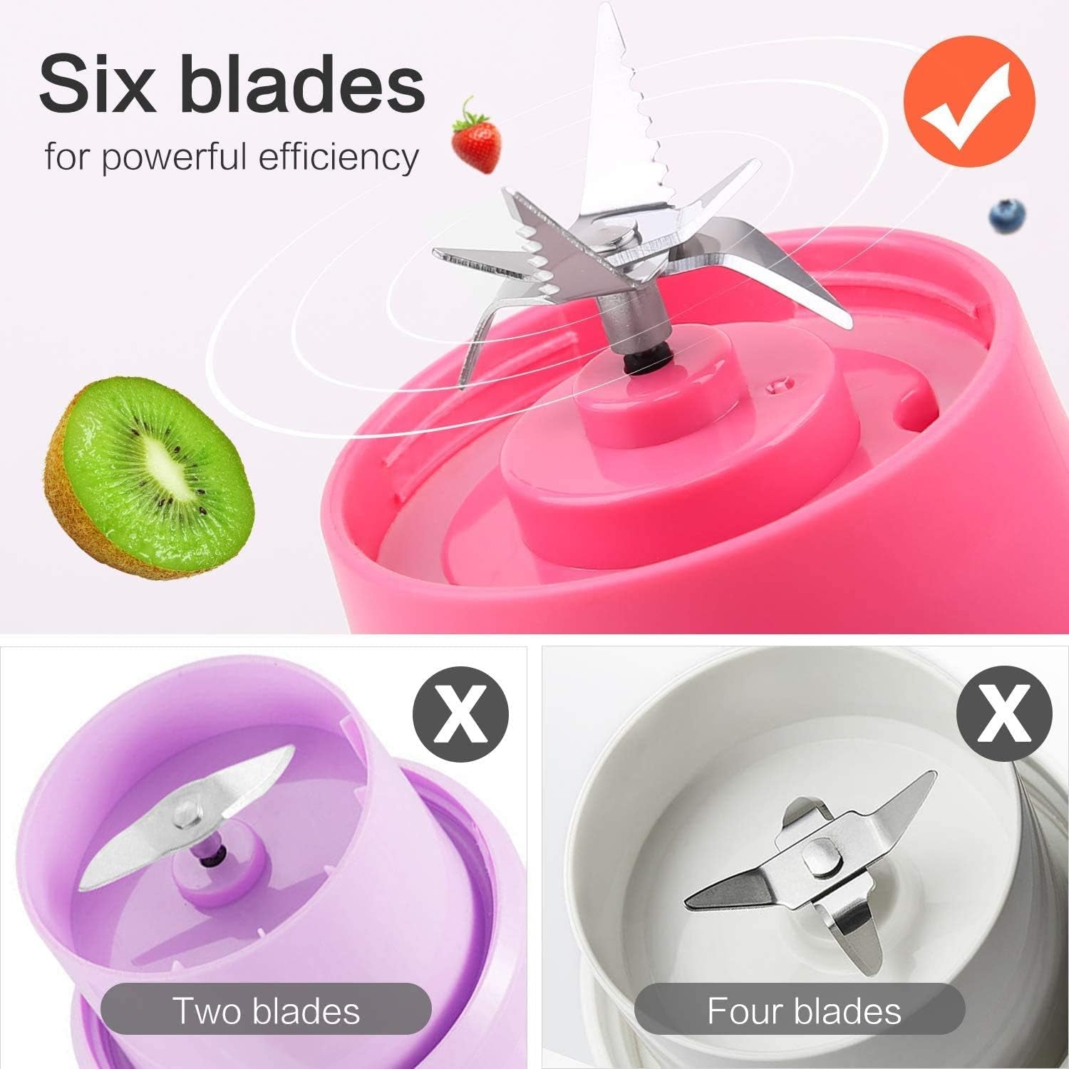 Electric Portable Juicer Blender Cup, Household Fruit Mixer with Six Blades in 3D, 380Ml USB Rechargeable Juice Blender Magnetic Secure Switch Electric Fruit Mixer (Light Blue)